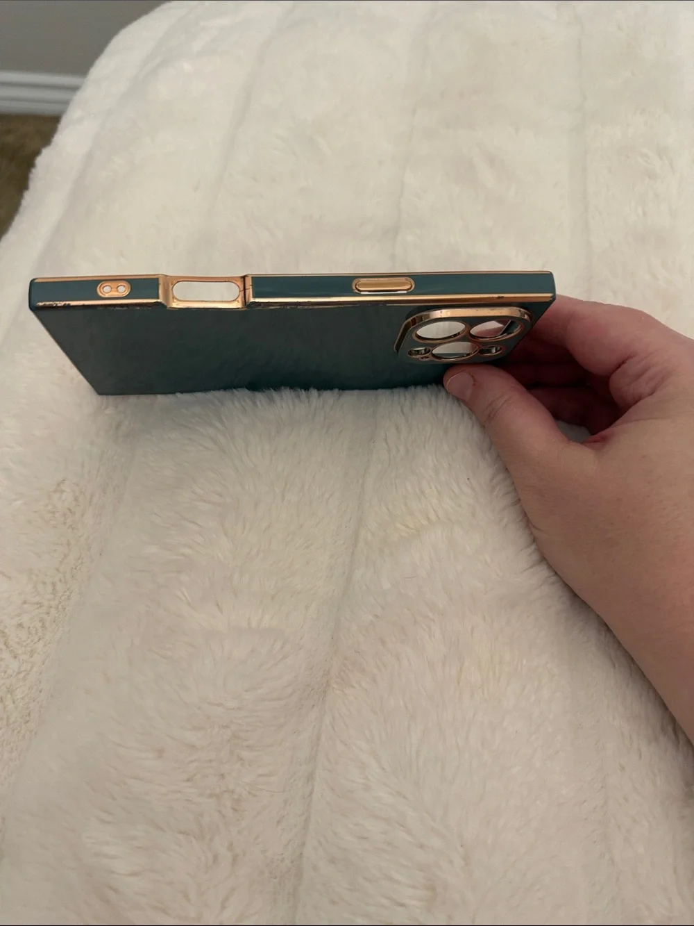 Slim Teal Protective Phone Case with Gold Accents for IPhone 16 Pro Max